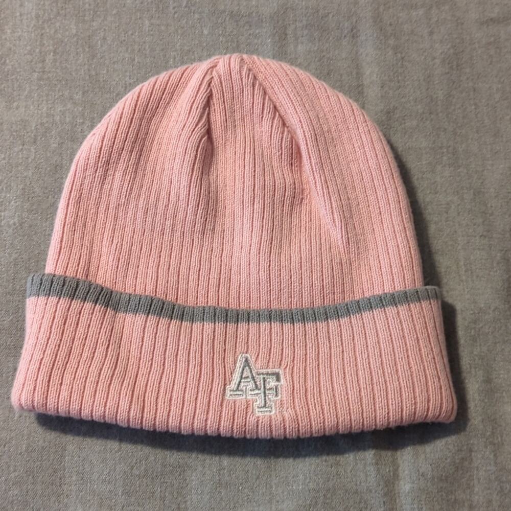 Light Pink Ribbed Gray Striped 'AF' Beanie by The Game